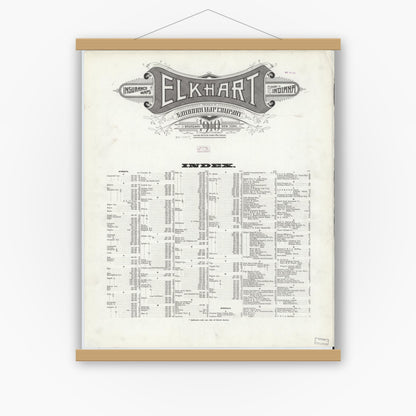 Old map wall art mockup — magnetic wood frame on white wall — Sanborn Fire Insurance Map from Elkhart, Elkhart County, Indiana (1910), Sheet #0001
