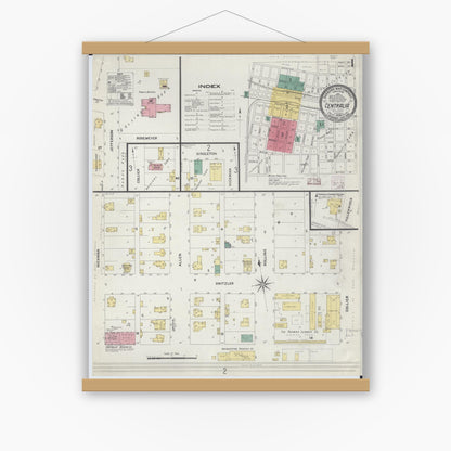 Old map wall art mockup — magnetic wood frame on white wall — Sanborn Fire Insurance Map from Centralia, Boone County, Missouri (1908) - Complete Map Set