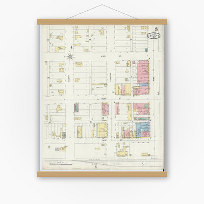 Old map wall art mockup — magnetic wood frame on white wall — Sanborn Fire Insurance Map from Abilene, Taylor County, Texas (1896), Sheet #0003