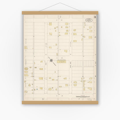 Old map wall art mockup — magnetic wood frame on white wall — Sanborn Fire Insurance Map from Burbank, Los Angeles County, California (1918), Sheet #0003