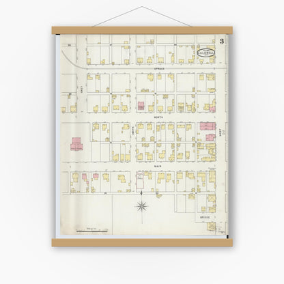 Old map wall art mockup — magnetic wood frame on white wall — Sanborn Fire Insurance Map from Caldwell, Noble County, Ohio (1895), Sheet #0003