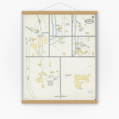 Old map wall art mockup — magnetic wood frame on white wall — Sanborn Fire Insurance Map from Millbrook, Dutchess County, New York (1892), Sheet #0002