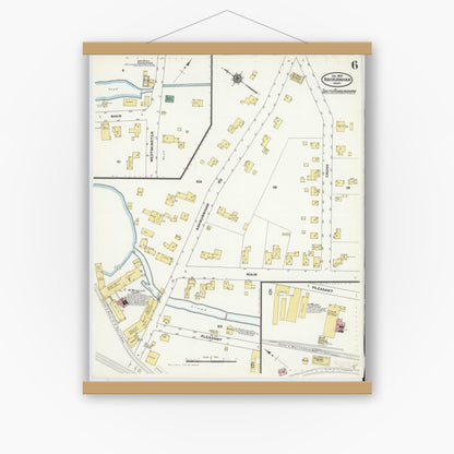 Old map wall art mockup — magnetic wood frame on white wall — Sanborn Fire Insurance Map from Ashburnham, Worcester County, Massachusetts (1909), Sheet #0006