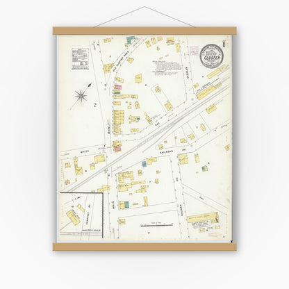 Old map wall art mockup — magnetic wood frame on white wall — Sanborn Fire Insurance Map from Closter, Bergen County, New Jersey (1908) - Complete Map Set