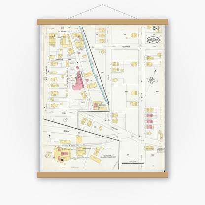 Old map wall art mockup — magnetic wood frame on white wall — Sanborn Fire Insurance Map from Bridgeton, Cumberland County, New Jersey (1908), Sheet #0024