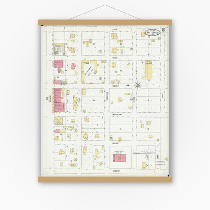 Old map wall art mockup — magnetic wood frame on white wall — Sanborn Fire Insurance Map from Keytesville, Chariton County, Missouri (1899), Sheet #0002