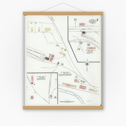 Old map wall art mockup — magnetic wood frame on white wall — Sanborn Fire Insurance Map from Caspian, Iron County, Michigan (1922), Sheet #0004