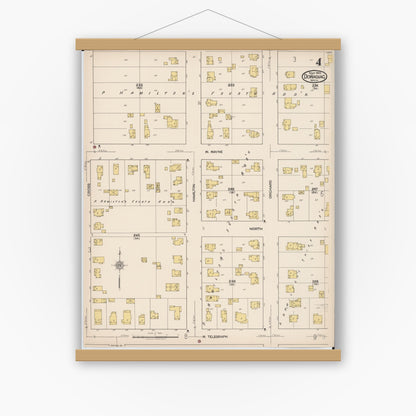 Old map wall art mockup — magnetic wood frame on white wall — Sanborn Fire Insurance Map from Dowagiac, Cass County, Michigan (1922), Sheet #0004