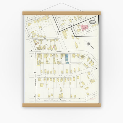 Old map wall art mockup — magnetic wood frame on white wall — Sanborn Fire Insurance Map from Scotia, Schenectady County, New York (1914), Sheet #0005