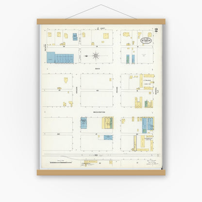 Old map wall art mockup — magnetic wood frame on white wall — Sanborn Fire Insurance Map from Seymour, Baylor County, Texas (1908), Sheet #0002
