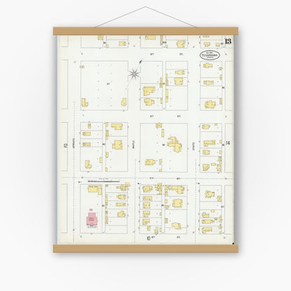 Old map wall art mockup — magnetic wood frame on white wall — Sanborn Fire Insurance Map from Texarkana, Bowie County, Texas (1900), Sheet #0013