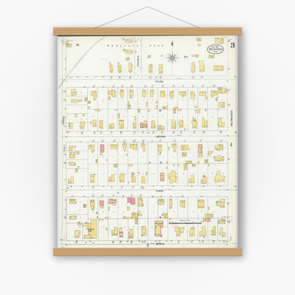 Old map wall art mockup — magnetic wood frame on white wall — Sanborn Fire Insurance Map from Menasha, Winnebago County, Wisconsin (1906), Sheet #0003