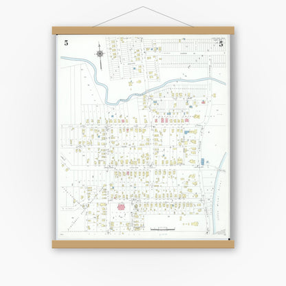 Old map wall art mockup — magnetic wood frame on white wall — Sanborn Fire Insurance Map from Loveland, Clermont, Hamilton, And Warren County, Ohio (1946), Sheet #0005