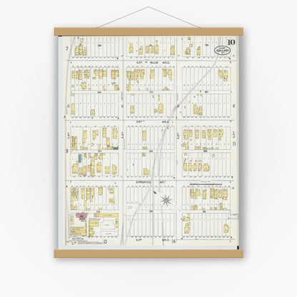 Old map wall art mockup — magnetic wood frame on white wall — Sanborn Fire Insurance Map from Ashland, Ashland County, Wisconsin (1901), Sheet #0010