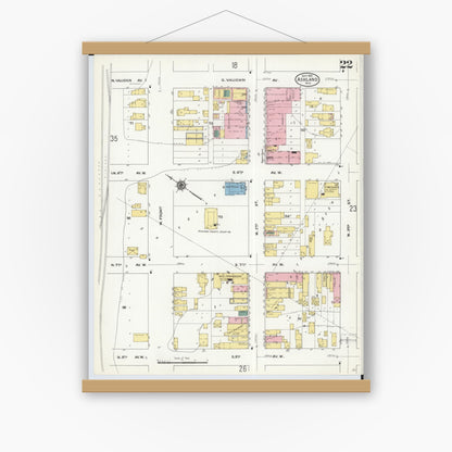Old map wall art mockup — magnetic wood frame on white wall — Sanborn Fire Insurance Map from Ashland, Ashland County, Wisconsin (1909), Sheet #0022