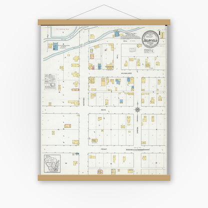 Old map wall art mockup — magnetic wood frame on white wall — Sanborn Fire Insurance Map from Delafield, Waukesha County, Wisconsin (1918) - Complete Map Set