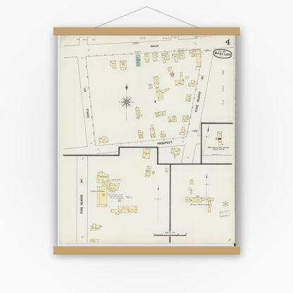 Old map wall art mockup — magnetic wood frame on white wall — Sanborn Fire Insurance Map from Babylon, Suffolk County, New York (1890), Sheet #0004