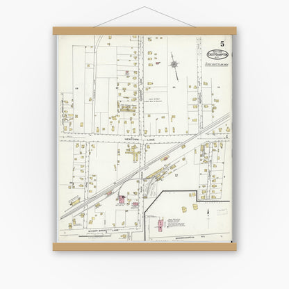 Old map wall art mockup — magnetic wood frame on white wall — Sanborn Fire Insurance Map from Easthampton, Suffolk County, New York (1920), Sheet #0005