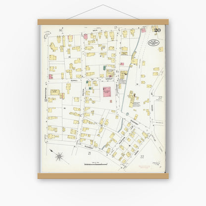 Old map wall art mockup — magnetic wood frame on white wall — Sanborn Fire Insurance Map from Peabody, Essex County, Massachusetts (1907), Sheet #0020