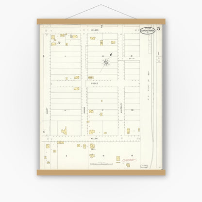 Old map wall art mockup — magnetic wood frame on white wall — Sanborn Fire Insurance Map from Arroyo Grande, San Luis Obispo County, California (1903), Sheet #0005