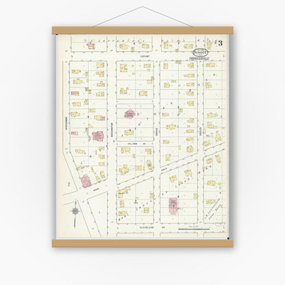 Old map wall art mockup — magnetic wood frame on white wall — Sanborn Fire Insurance Map from Dundee, Kane County, Illinois (1912), Sheet #0003