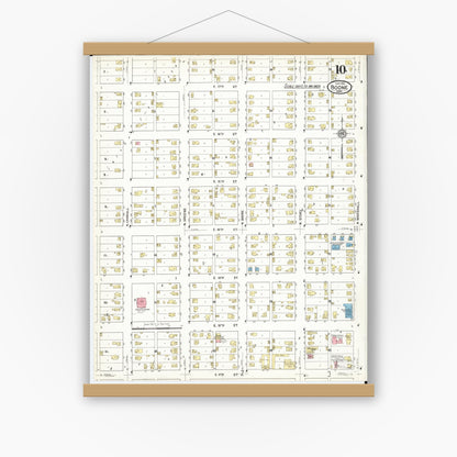 Old map wall art mockup — magnetic wood frame on white wall — Sanborn Fire Insurance Map from Boone, Boone County, Iowa (1916), Sheet #0010
