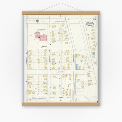 Old map wall art mockup — magnetic wood frame on white wall — Sanborn Fire Insurance Map from Streator, La Salle County, Illinois (1916), Sheet #0003