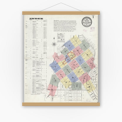Old map wall art mockup — magnetic wood frame on white wall — Sanborn Fire Insurance Map from San Luis Obispo, San Luis Obispo County, California (1909) - Complete Map Set