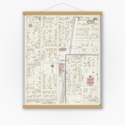 Old map wall art mockup — magnetic wood frame on white wall — Sanborn Fire Insurance Map from Champaign, Champaign County, Illinois (1915), Sheet #0020