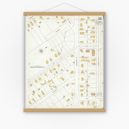Old map wall art mockup — magnetic wood frame on white wall — Sanborn Fire Insurance Map from Neenah, Winnebago County, Wisconsin (1906), Sheet #0013