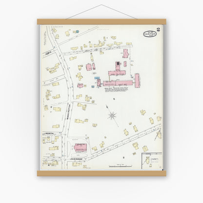 Old map wall art mockup — magnetic wood frame on white wall — Sanborn Fire Insurance Map from Canton, Norfolk County, Massachusetts (1891), Sheet #0002