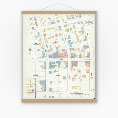 Old map wall art mockup — magnetic wood frame on white wall — Sanborn Fire Insurance Map from Eagle Pass, Maverick County, Texas (1910), Sheet #0003