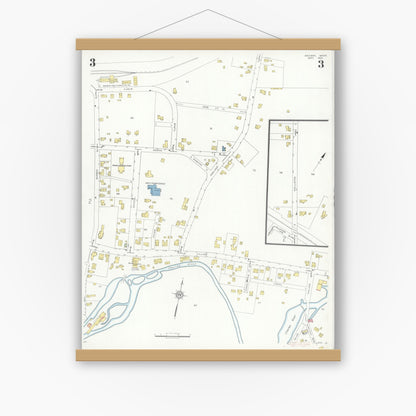 Old map wall art mockup — magnetic wood frame on white wall — Sanborn Fire Insurance Map from Medway, Norfolk County, Massachusetts (1933), Sheet #0003