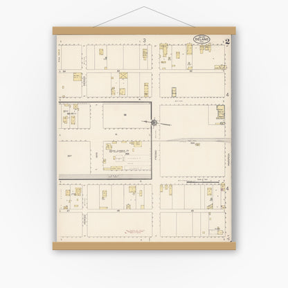 Old map wall art mockup — magnetic wood frame on white wall — Sanborn Fire Insurance Map from Delano, Kern County, California (1912), Sheet #0002