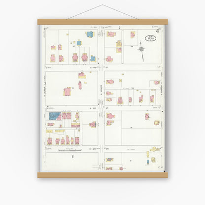 Old map wall art mockup — magnetic wood frame on white wall — Sanborn Fire Insurance Map from Media, Delaware County, Pennsylvania (1912), Sheet #0004
