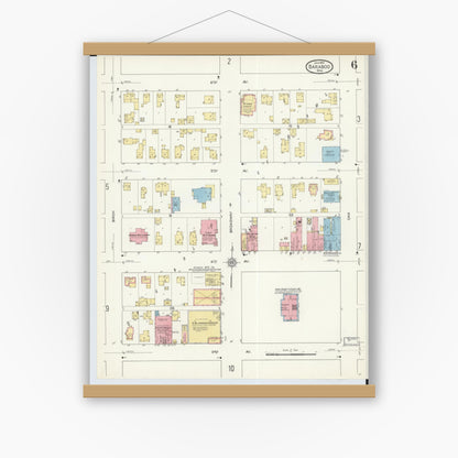 Old map wall art mockup — magnetic wood frame on white wall — Sanborn Fire Insurance Map from Baraboo, Sauk County, Wisconsin (1913), Sheet #0006