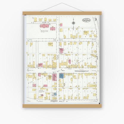 Old map wall art mockup — magnetic wood frame on white wall — Sanborn Fire Insurance Map from New Concord, Muskingum County, Ohio (1918), Sheet #0003