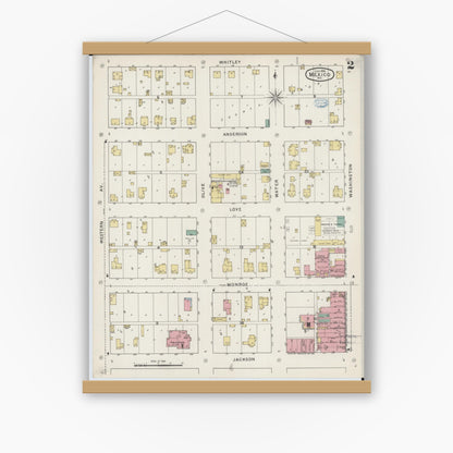 Old map wall art mockup — magnetic wood frame on white wall — Sanborn Fire Insurance Map from Mexico, Audrain County, Missouri (1894), Sheet #0002
