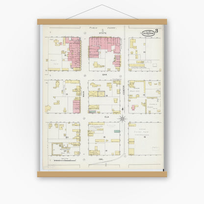 Old map wall art mockup — magnetic wood frame on white wall — Sanborn Fire Insurance Map from Bonham, Fannin County, Texas (1892), Sheet #0003