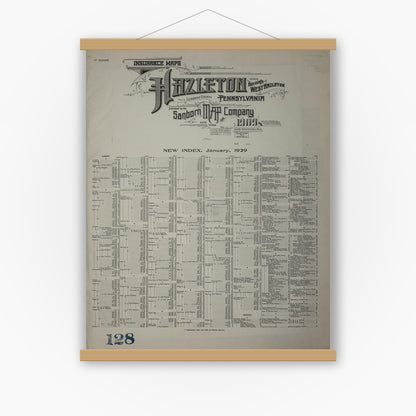 Old map wall art mockup — magnetic wood frame on white wall — Sanborn Fire Insurance Map from Hazleton, Luzerne County, Pennsylvania (1946), Sheet #0001