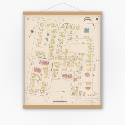 Old map wall art mockup — magnetic wood frame on white wall — Sanborn Fire Insurance Map from Herkimer, Herkimer County, New York (1923), Sheet #0008