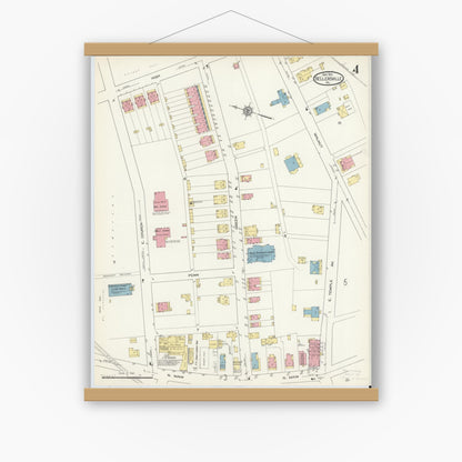 Old map wall art mockup — magnetic wood frame on white wall — Sanborn Fire Insurance Map from Sellersville, Bucks County, Pennsylvania (1913), Sheet #0004