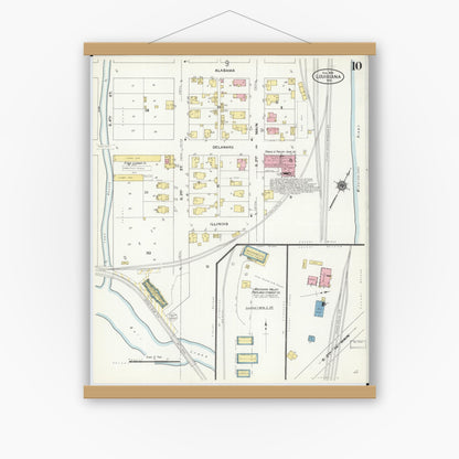 Old map wall art mockup — magnetic wood frame on white wall — Sanborn Fire Insurance Map from Louisiana, Pike County, Missouri (1909), Sheet #0010