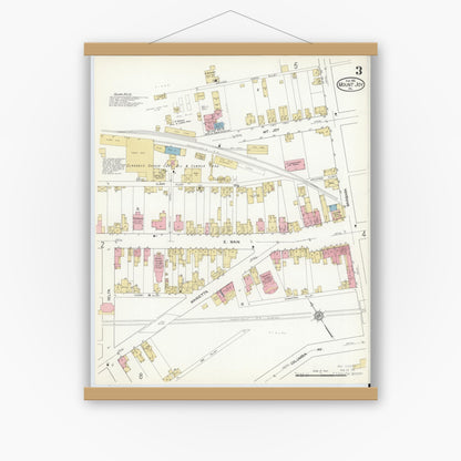 Old map wall art mockup — magnetic wood frame on white wall — Sanborn Fire Insurance Map from Mount Joy, Lancaster County, Pennsylvania (1912), Sheet #0003