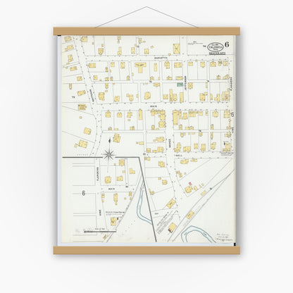 Old map wall art mockup — magnetic wood frame on white wall — Sanborn Fire Insurance Map from Caldwell, Noble County, Ohio (1905), Sheet #0006