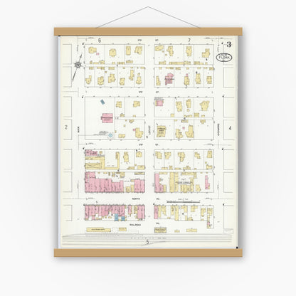 Old map wall art mockup — magnetic wood frame on white wall — Sanborn Fire Insurance Map from Flora, Clay County, Illinois (1912), Sheet #0003