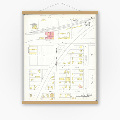 Old map wall art mockup — magnetic wood frame on white wall — Sanborn Fire Insurance Map from Boone, Boone County, Iowa (1900), Sheet #0007