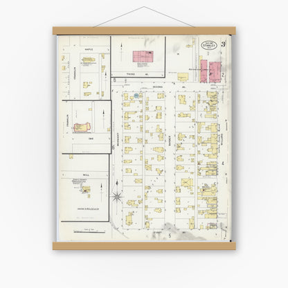 Old map wall art mockup — magnetic wood frame on white wall — Sanborn Fire Insurance Map from Stanley, Chippewa County, Wisconsin (1907), Sheet #0003