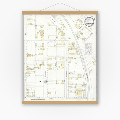 Old map wall art mockup — magnetic wood frame on white wall — Sanborn Fire Insurance Map from Ocean View, San Francisco County, California (1897) - Complete Map Set