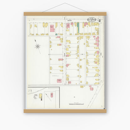 Old map wall art mockup — magnetic wood frame on white wall — Sanborn Fire Insurance Map from Williamsburg, Blair County, Pennsylvania (1904), Sheet #0002